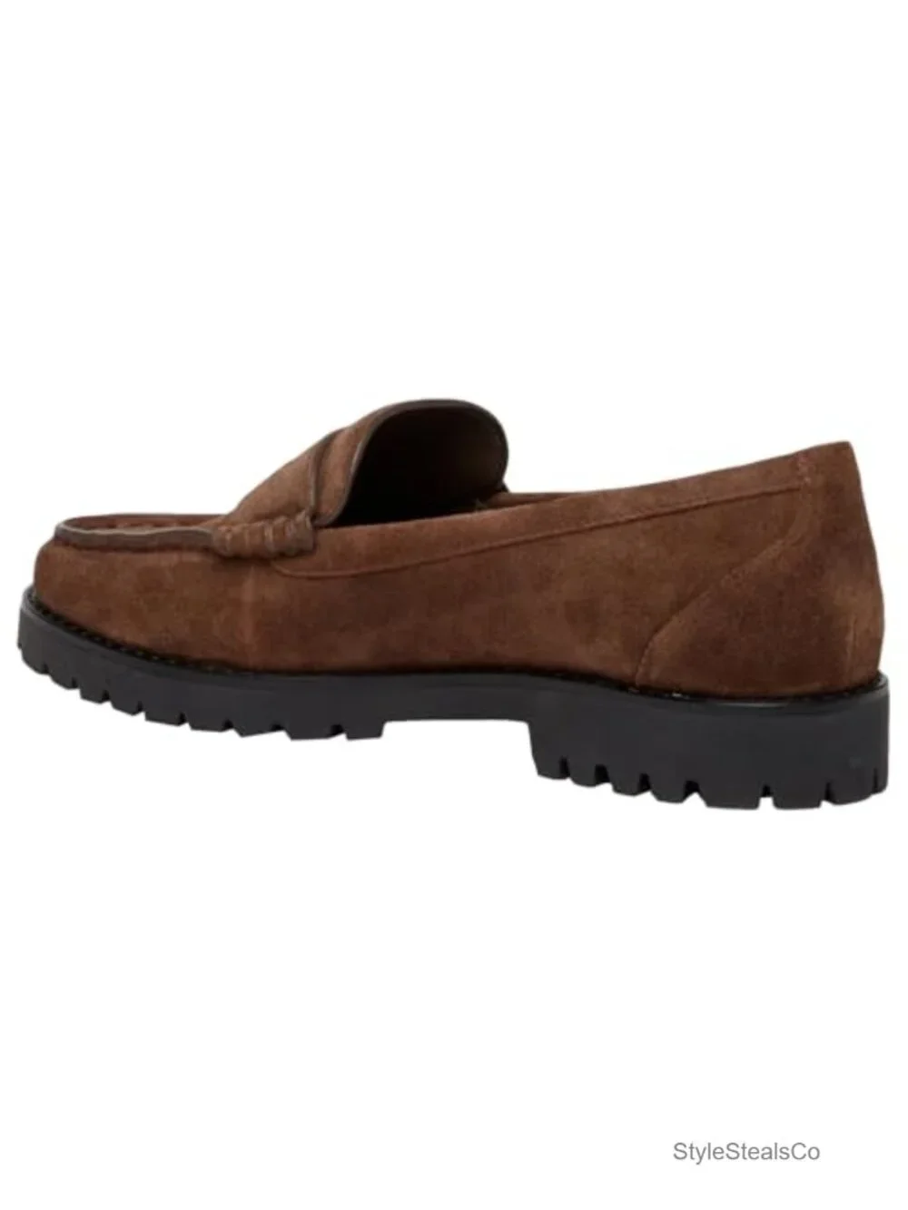 Women's Chocolate Suede Loafers Flat Slip-On with Lug Sole